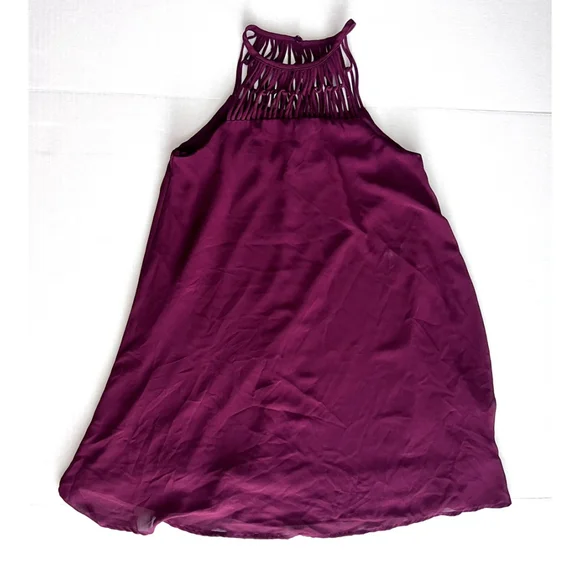 Lulus Dress Small Tell Me Swing Chiffon Strappy Mini Plum Purple Formal Spring - Picture 2 of 8